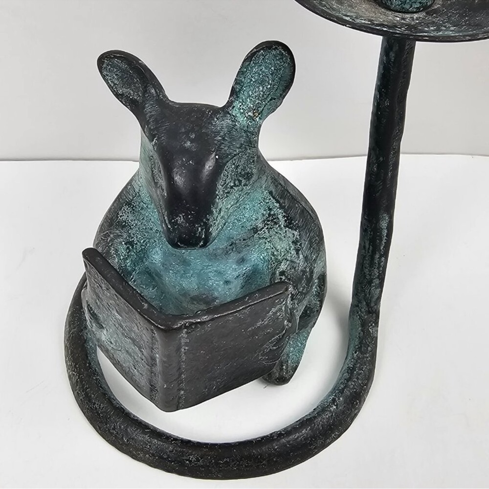SPI Brass Mouse Reading Book Candlestick Candle Taper Holder 1991 Vintage Green - Picture 2 of 7